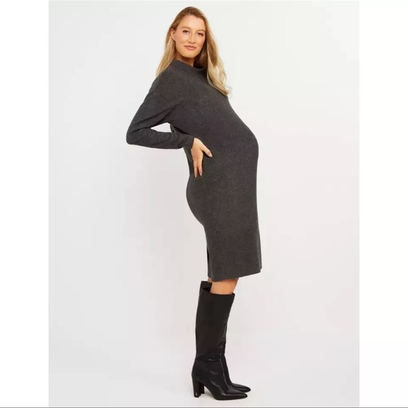 MOTHERHOOD MATERNITY NEW Hacci Gray Mock Neck Long Sleeve Knit Dress sz L - Picture 3 of 5